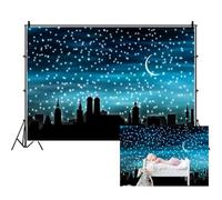 Ttincceer Notte Stellata Sfondo 150x100cm Luminoso Luna Stelle Scintillante Fotografia Sfondo Tranquillo Tarda Notte Città Architettura Fotografia Sfondo Neonato Festa di Compleanno Banner