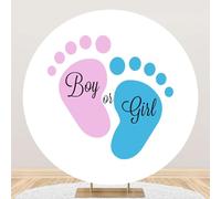 Ttincceer Sfondo Bambino Genere Rivelare Rotondo 230cm Ragazzo o Ragazza Rosa Blu Impronta Sfondo Bambino Doccia Neonato Festa di Compleanno Decorazione Sfondi Torta Tavolo Banner