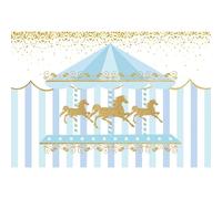 Ttincceer Sfondo Blu Carosello 2.2x1.5m Merry Go Round Carnevale Compleanno Sfondo Punti Oro Scintillante Blu Bianco a Righe Fotografia Sfondo Baby Shower Festa di Compleanno Banner