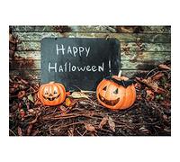 Ttincceer Sfondo di Halloween 3x2 m con parete in legno retrò, zucca spaventosa e rami secchi, sfondi fotografici per feste a tema Halloween per bambini, decorazioni e oggetti di scena