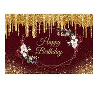 Ttincceer Sfondo Felice Compleanno 2.2x1.5m Oro Corona Geometrica Rosso Fotografia Sfondo Oro Nappa Stelle Scintillanti Fotografia Sfondo Adulto Bambini Festa di Compleanno Banner