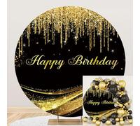 Ttincceer Sfondo Felice Compleanno Rotondo 200cm Nero Oro Tema Sparkling Starlight Sfondo Lucido Oro Nappa Ragazzo Ragazza Compleanno Fotografia Sfondo Studio Foto Oggetti di Scena