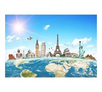 Ttincceer Sfondo fotografico di viaggio globale di Around the World 2.7x1.8m, attrazioni famose in tutto il mondo, banner decorativo per feste di nozze e luna di miele
