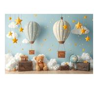 Ttincceer Sfondo Mongolfiera per Baby Shower 1.5x1.2m Nuvola Stelle Tema Viaggio Compleanno Fotografia Sfondo Neonato Bambini 1° Compleanno Festa Decorazione Banner Studio Prop