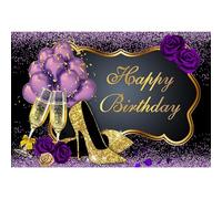 Ttincceer Sfondo Ragazza Compleanno 2.2x1.5m Viola Rosa Bokeh Glitter Sfondo Oro Champagne Tacchi Alti Scintillante Fotografia Sfondo Signora Donna Festa di Compleanno Decorazione Banner