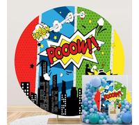 Ttincceer Supereroe Città Sfondo 220cm Fumetto Architettura Città Notte Rotondo Sfondo Copertina Cartone Animato Super Città Boom Fotografia Sfondo Neonato Ragazzo Bambini Compleanno Banner