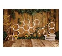 Ttincceer Tavola di Legno Foglie Sfondo Telaio di Legno Alveare Girasole Retro Pavimento Festa di Nozze Sfondo Pianta Verde sul Bordo Sfondi Festa di Compleanno Decorazione Banner 3x2.5m