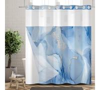 Ttincceer Tenda da Doccia senza Gancio con Scatto in Fodera Set Inchiostro Blu Marmo senza Gancio Tende da Doccia, Vedere Attraverso Maglia Finestra Superiore doppio Strato Tenda da Bagno 180x188cm