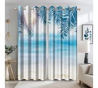 Ttincceer Tenda da Spiaggia per Camera da Letto Oceano Tropicale Hawaii Blackout Finestra Tende Spiaggia Palma Foglie Camera Oscuramento Tende Termico Isolato 2 Pannelli 117x183cm