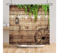 Ttincceer Tenda Doccia Legno Tavola 152x183cm Vintage Legno Bordo Verde Foglie Fienile Porta Bagno Tenda Campagna Pastorale Fattoria Tende Doccia Lavabile Tenda Vasca da Bagno