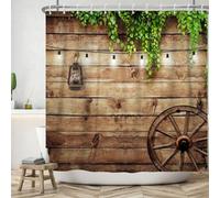 Ttincceer Tenda Doccia Legno Tavola 213x183cm Vintage Legno Bordo Verde Foglie Fienile Porta Bagno Tenda Campagna Pastorale Fattoria Tende Doccia Lavabile Tenda Vasca da Bagno