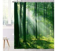 Ttincceer Verde Foresta Tenda da Doccia 183x198cm Rainforest Sole Bosco All'alba Mattina Tenda da Bagno Natura Paesaggio Muffa Resistente Tenda da Doccia Set