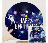 Ttinccer Felice Compleanno Sfondo 200cm Astronauta Cielo Stellato Tema Aerospaziale Rotondo Copertura dello Sfondo Cartone Animato Universo Spazio Galassia Fotografia Sfondo