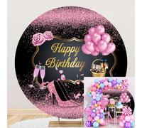 Ttinccer Felice Compleanno Sfondo 200cm Rosa Tacchi Alti Champagne Palloncini Rotondo Sfondo Copertura Oro Rosa Punti Scintillanti Signore Compleanno Fotografia Sfondo