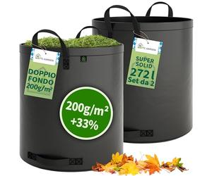 TTL Garden 2 sacchi da giardino Super Solid, 272 l, colore grigio, doppio fondo, 2 x 200 g/m², extra stabili e antistrappo, 4 manici, grandi e robusti, set da 2 sacchi per foglie, siepe, rifiuti da