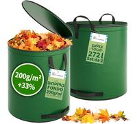 TTL Garden 2 sacchi da giardino Super Solid, 272 l, con coperchio verde, doppio fondo, 2 x 200 g/m², extra stabili e antistrappo, autoportanti, 4 manici, set da 2 sacchi per foglie, siepe, rifiuti da