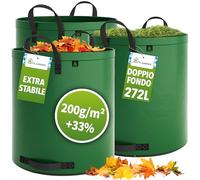 TTL Garden 3 sacchi da giardino Super Solid, 272 l, colore verde, doppio fondo, 2 x 200 g/m², extra stabili e antistrappo, 4 manici, grandi e robusti, set da 3 sacchi per foglie, siepe, rifiuti da