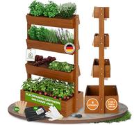TTL GARDEN Aiuola rialzata verticale a 4 ripiani, in legno, 140 x 85 x 45 cm, colore marrone chiaro, aiuola verticale e con 4 piani e pellicola, legno di abete resistente alle intemperie, fioriera per