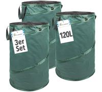 TTL Garden Confezione di 3 sacchi premium da giardino da 120 l, tessuto extra robusto, sacchi per la raccolta del fogliame e dello sfalcio del giardino, pieghevoli, a espansione, autoportanti