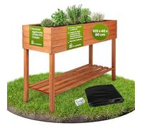 TTL GARDEN Fioriera rialzata da balcone, XL, 120 x 40 x 80 cm, in legno, con ripiano e pellicola, in legno di abete resistente alle intemperie, aiuola per piante, aiuola per giardino, balcone,