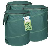 TTL Garden - Set di 3 sacchi da giardino Pop Up da 160 l, con coperchio, 220 g/m², 600D, Oxford, 160 litri, pieghevole, extra stabile, sacco per foglie e rifiuti da giardino