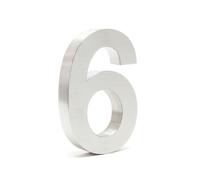 TTNumero civico "6" 3D Font Arial 20 cm Acciaio Inox Con materiale di montaggio