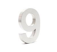 TTNumero civico "9" 3D Font Arial 20 cm Acciaio Inox Con materiale di montaggio