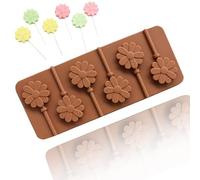TTOA Stampo per lecca-lecca a forma di margherita, in silicone, antiaderente, a forma di fiore, 6 bastoncini inclusi, per caramelle