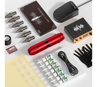 TTOOGO Kit di penna da tatuaggio - kit da tatuaggio completo con penna per tatuaggi, alimentatore, 10 cartucce, inchiostro a 7 colori, pedale, bendaggio, crema di assistenza post -terapia,Rosso