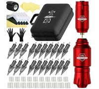 TTOOGO Kit di penna da tatuaggio rotante wireless - Mini macchina per tatuaggi portatili con 20 cartucce, batteria da 1500 mAh, custodia con cerniera e accessori,Rosso