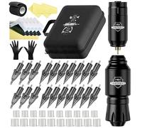 TTOOGO Kit di penna da tatuaggio rotante wireless - Mini macchina per tatuaggi portatili con 20 cartucce, batteria da 1500 mAh, custodia con cerniera e accessori,Nero