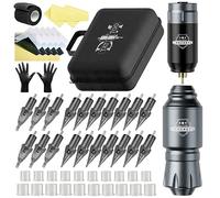 TTOOGO Kit di penna da tatuaggio rotante wireless - Mini macchina per tatuaggi portatili con 20 cartucce, batteria da 1500 mAh, custodia con cerniera e accessori,Argento