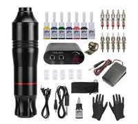 TTOOGO Kit di penna da tatuaggio rotativo completo - Macchina da tatuaggio rotante completo con mini alimentazione, pedale, 10 cartucce e 8 inchiostri di pratica,Nero
