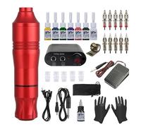 TTOOGO Kit di penna da tatuaggio rotativo completo - Macchina da tatuaggio rotante completo con mini alimentazione, pedale, 10 cartucce e 8 inchiostri di pratica,Rosso