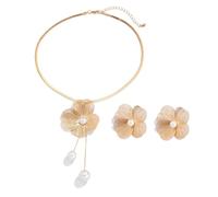 TTPSRY 2 Pezzi Parure Gioielli Fiore Collana Orecchini Perle Elegante Rame Donna Cerimonia Matrimonio Compleanno Primavera