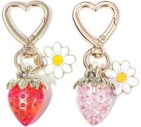 TTPSRY 2 Pezzi Portachiavi Fragola Cuore Moschettone Ciondolo Margherita Accessorio Borsa Zaino Decorativo Donna Ragazza