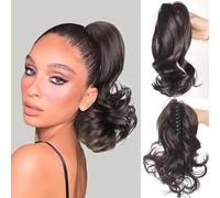 TTPSRY 25 cm Parrucca Donna Coda Capelli Extension con Pinza Ondulati Ricci Coda Finta Capelli Sintetici Posticci per Capelli Coda di Cavallo(Nero marrone)