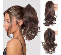 TTPSRY 25 cm Parrucca Donna Coda Capelli Extension con Pinza Ondulati Ricci Coda Finta Capelli Sintetici Posticci per Capelli Coda di Cavallo(Marrone)