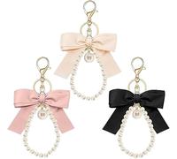 TTPSRY 3 Pezzi Portachiavi Fiocco Perla Elegante Ciondolo Decorativo Accessorio Borsa Donna