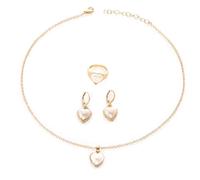 TTPSRY 3 Pezzi Set Gioielli Cuore Perla Collana Orecchini Anello Parure Elegante Donna Accessori Matrimonio Cerimonia