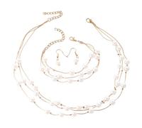 TTPSRY 3 Pezzi Set Gioielli Donna Perle Multistrato Collana Bracciale Orecchini Elegante Parure Gioielli Cerimonia Matrimonio