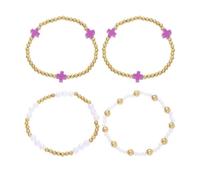 TTPSRY 4 Pezzi Bracciale Elastico Croce Perline Oro Bianco Turchese Simbolo Religioso Braccialetto Donna Ragazza Gioielli moda Accessori