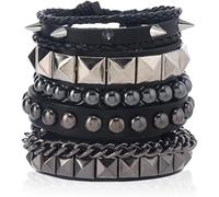 TTPSRY 4 Pezzi Bracciali Punk Rock Stile Gotico Borchie Metalliche Braccialetti Intrecciati Catena Multistrato Accessori Uomo