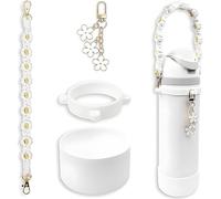 TTPSRY 4 Pezzi Set Accessori Bottiglia Acqua Margherita Rosa Tracolla Intrecciata Ciondolo Floreale Anello Silicone Custodia Protettiva Borraccia Sportiva