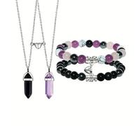 TTPSRY 4 Pezzi Set Bracciale Collana Pietra Naturale Magnetico Coppia Luna Cristallo Esagonale Ciondolo Gioielli Abbinati