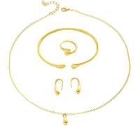 TTPSRY 4 Pezzi Set Gioielli Donna Goccia Minimalista Collana Bracciale Anello Orecchini Parure Elegante Dorato Accessori Femminili