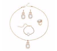 TTPSRY 4 Pezzi Set Gioielli Donna Ovale Cristallo Brillante Collana Orecchini Bracciale Anello Parure Elegante Cerimonia Matrimonio