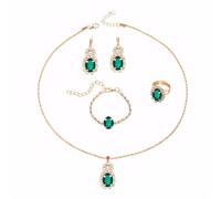 TTPSRY 4 Pezzi Set Gioielli Donna Ovale Cristallo Brillante Collana Orecchini Bracciale Anello Parure Elegante Cerimonia Matrimonio