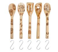 TTPSRY 5 Pezzi Set di Utensili Cucina con 5 S Ganci Utensili da Cucina di Bambù Spatola Cucina Legno Cucchiaio Antiaderente Resistente al Calore Cucchiai Mescolare per Attrezzi da Cucina