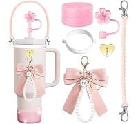 TTPSRY 6 Pezzi Set Accessori Biberon Elegante Ciondolo Fiocco Perla Portachiavi Decorativo Tazza Antiperdita Bambini